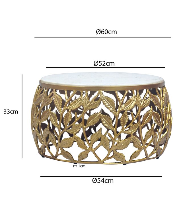 Wohnling Salontafel 60cm Goud met wit marmeren tafelblad - Ronde woonkamertafel - Moderne banktafel - Aluminium bijzettafel - Design bijzettafel woonkamer metalen frame Handgemaakt
