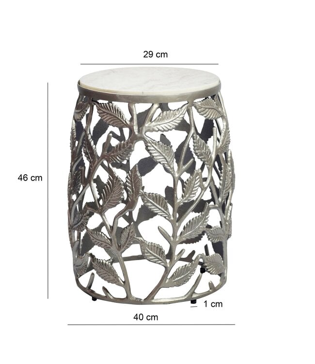 Wohnling Bijzettafel 40cm Zilver met wit marmeren tafelblad - Salontafel klein rond - Sofatafel Alu modern - Woonkamertafel Aluminium - Design tafel Metalen frame Handgemaakt