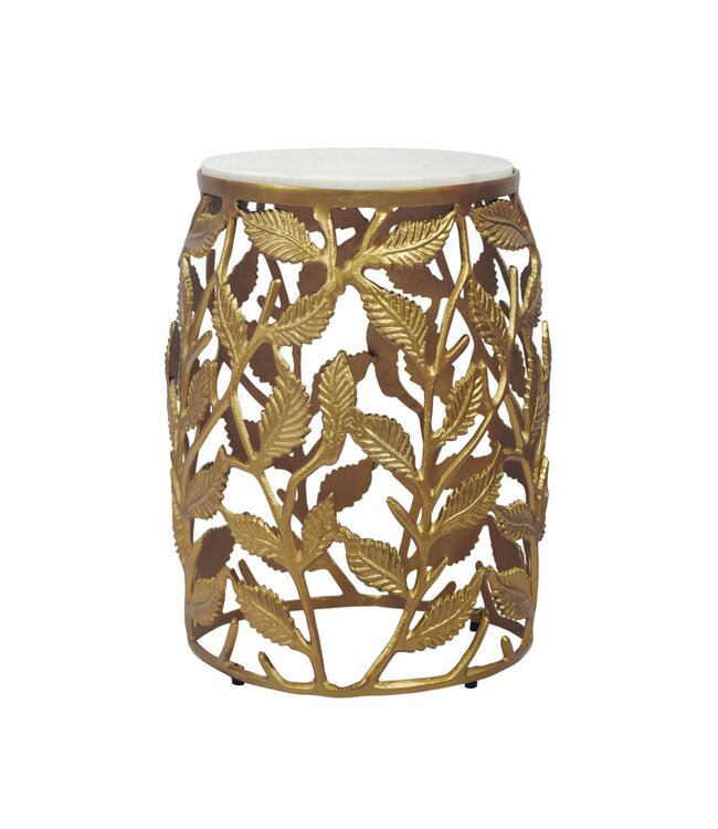 Wohnling Bijzettafel 40cm Goud met wit marmeren tafelblad - Kleine ronde salontafel - Moderne aluminium banktafel - Aluminium woonkamertafel - Design tafel metalen frame Handgemaakt