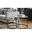 Wohnling Salontafelset Metaal 2-delig rond zilver - Salontafel Aluminium tafelbladen met patroon - Bijzettafel Sofatafel Alu modern - Woonkamertafel IJzeren frame Handgemaakt