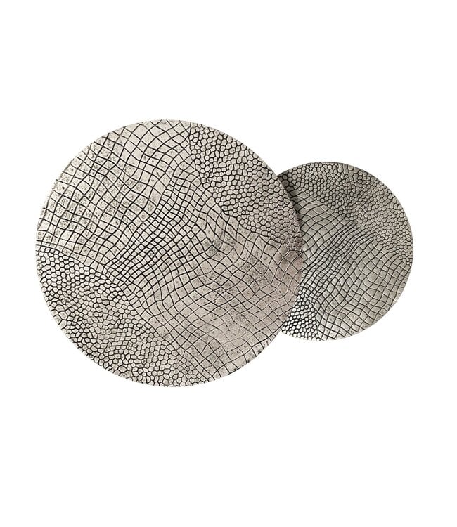 Wohnling Salontafelset Metaal 2-delig rond zilver - Salontafel Aluminium tafelbladen met patroon - Bijzettafel Sofatafel Alu modern - Woonkamertafel IJzeren frame Handgemaakt