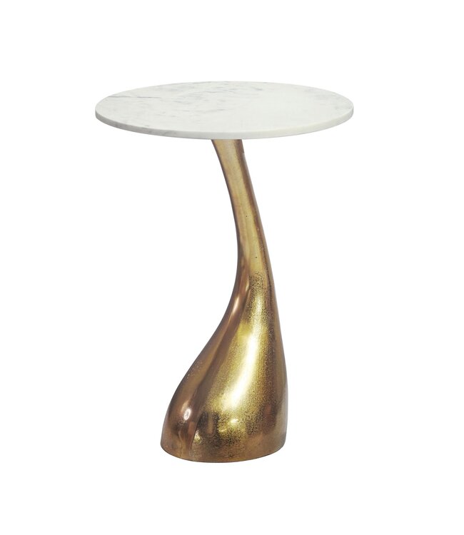 Wohnling Bijzettafel 45cm Goud met wit marmeren tafelblad - Kleine ronde salontafel - Aluminium bijzettafel modern - Aluminium woonkamertafel - Design tafel metalen onderstel hoog Handgemaakt