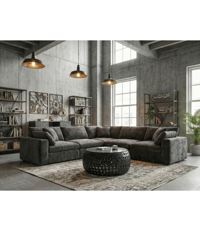 Wohnling Design Salontafel rond 65 cm van aluminium en zwart marmeren tafelblad - Woonkamertafel aluminium - Metalen banktafel - Bijzettafel woonkamer - Handgemaakt