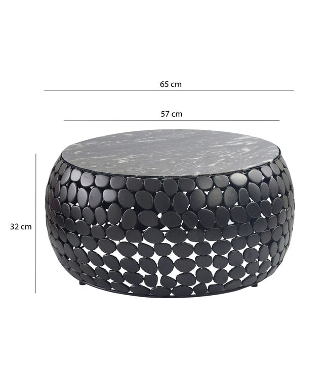 Wohnling Design Salontafel rond 65 cm van aluminium en zwart marmeren tafelblad - Woonkamertafel aluminium - Metalen banktafel - Bijzettafel woonkamer - Handgemaakt