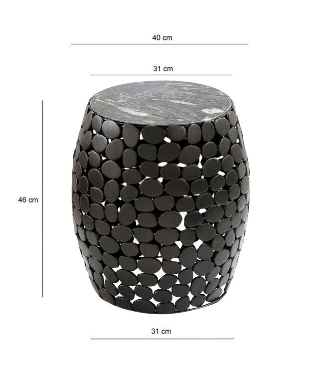 Wohnling Design Bijzettafel rond 40cm van zwart aluminium & marmeren tafelblad – Aluminium Salontafel – Metalen Woonkamertafel – Handgemaakte Decoratieve Tafel
