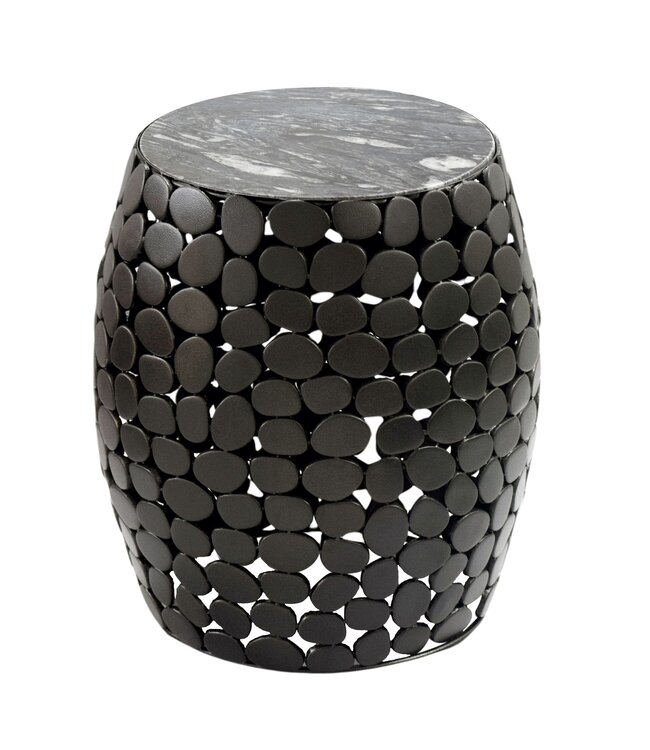 Wohnling Design Bijzettafel rond 40cm van zwart aluminium & marmeren tafelblad – Aluminium Salontafel – Metalen Woonkamertafel – Handgemaakte Decoratieve Tafel