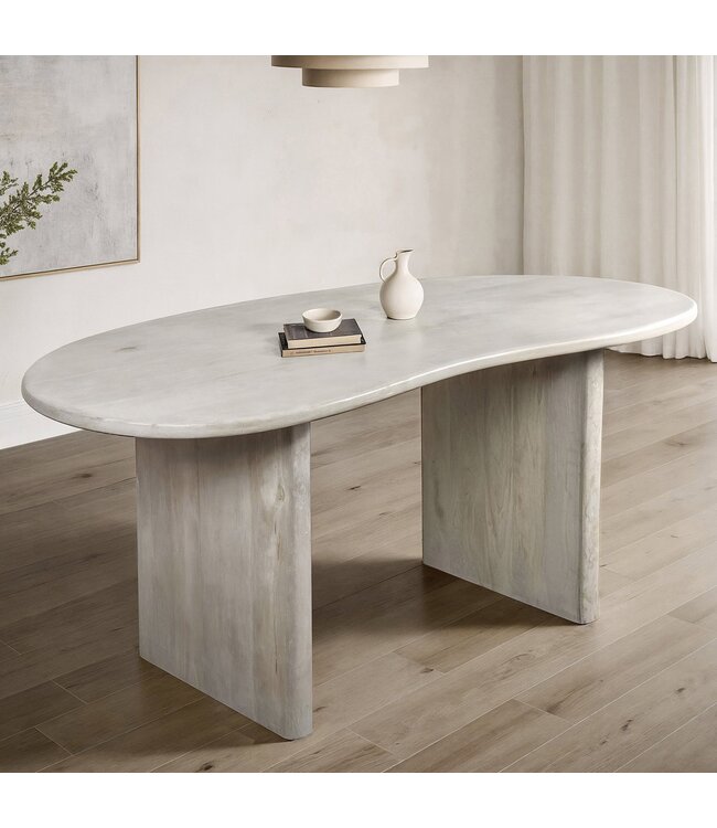 Wohnling Eettafel 180x90x75 cm Mango Massief Hout Witte Eettafel Retro, Keukentafel Massief Niervorm, Houten Tafel Eetkamer, Grote Eettafel Hout