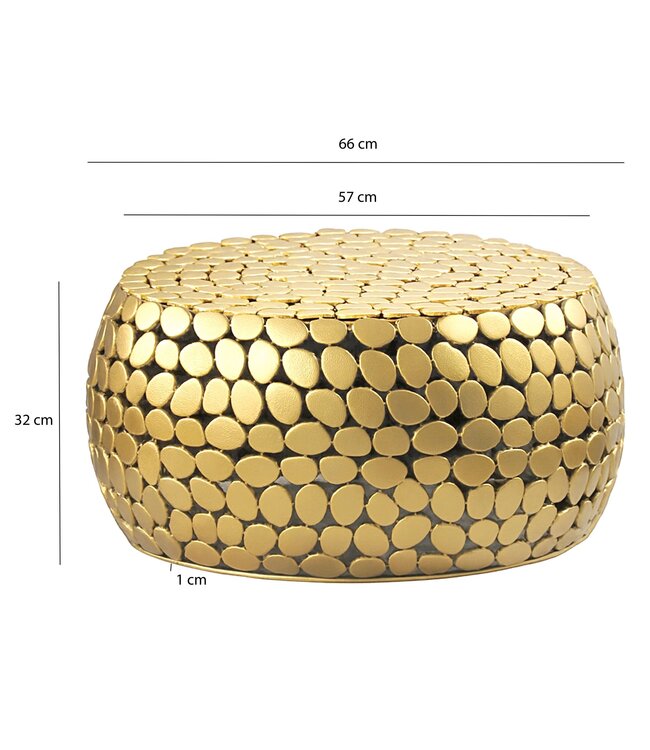 Wohnling Salontafel Aluminium goud rond 66x32 cm - Design Sofatafel Woonkamer – Moderne Woonkamertafel Metaal – Ronde Loungtafel – Aluminium Bijzettafel Handgemaakt
