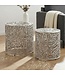 Wohnling Bijzettafel Aluminium 2-delige set rond zilver - Bijzettafel met bladmotief - Decoratieve salontafel Alu Design - Moderne metalen tafel - Woonkamertafel Set Handgemaakt