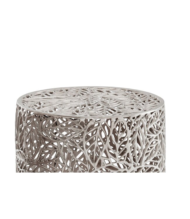 Wohnling Bijzettafel Aluminium 2-delige set rond zilver - Bijzettafel met bladmotief - Decoratieve salontafel Alu Design - Moderne metalen tafel - Woonkamertafel Set Handgemaakt