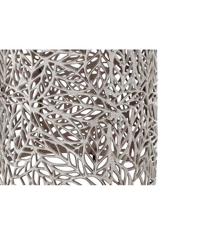 Wohnling Bijzettafel Aluminium 2-delige set rond zilver - Bijzettafel met bladmotief - Decoratieve salontafel Alu Design - Moderne metalen tafel - Woonkamertafel Set Handgemaakt