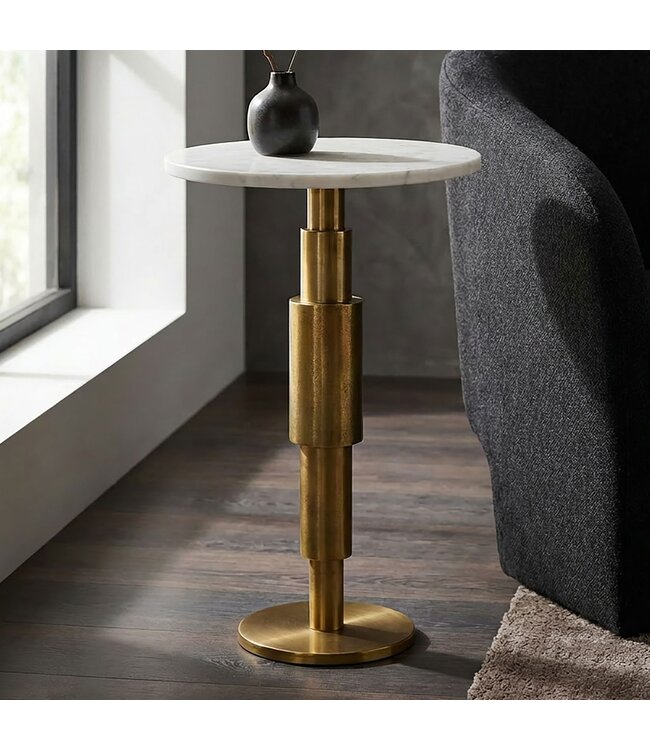 Wohnling Bijzettafel Marmer rond 59 cm Decoratietafel met Marmeren Tafelblad Wit - Design Decoratietafel met Aluminium Frame - Aanbouwtafel Salontafel modern - Koffietafel Woonkamertafel elegant Handgemaakt