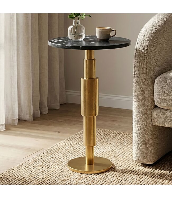 Wohnling Bijzettafel Marmer rond 59 cm Decoratietafel met Marmeren Tafelblad Zwart - Design Decoratietafel met Aluminium Frame - Bijzettafel Salontafel modern - Koffietafel Woonkamertafel elegant Handgemaakt