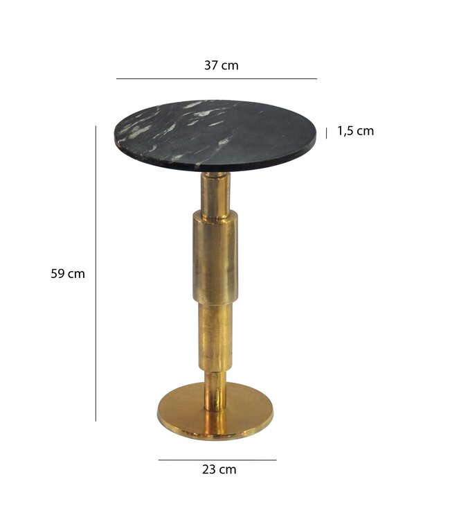 Wohnling Bijzettafel Marmer rond 59 cm Decoratietafel met Marmeren Tafelblad Zwart - Design Decoratietafel met Aluminium Frame - Bijzettafel Salontafel modern - Koffietafel Woonkamertafel elegant Handgemaakt