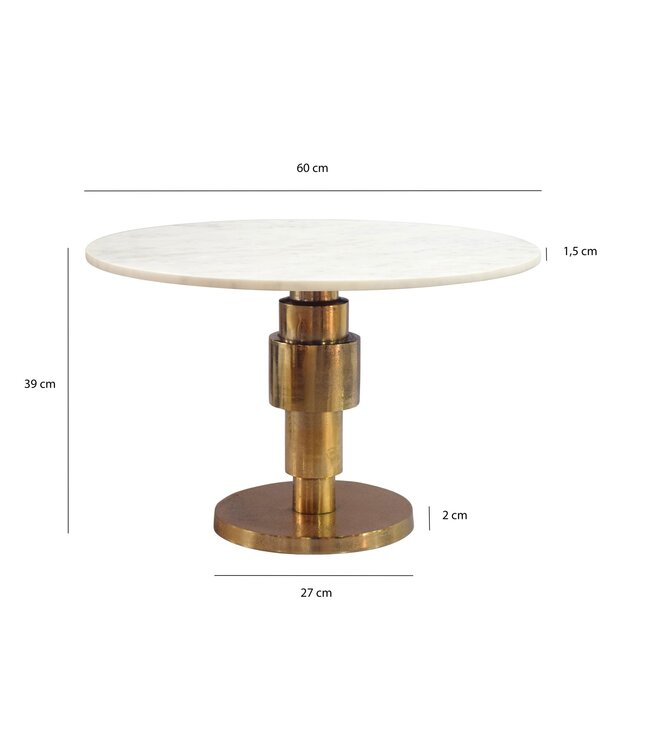Wohnling Salontafel Goud 60cm met wit marmeren tafelblad - Ronde woonkamertafel - Moderne aluminium bijzettafel - Design tafel woonkamer metalen frame Handgemaakt