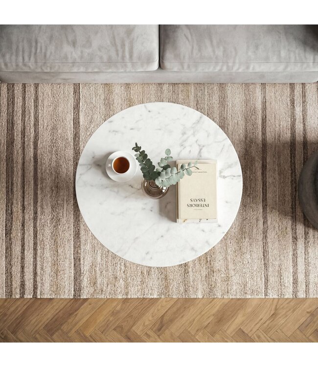 Wohnling Salontafel Goud 60cm met wit marmeren tafelblad - Ronde woonkamertafel - Moderne aluminium bijzettafel - Design tafel woonkamer metalen frame Handgemaakt