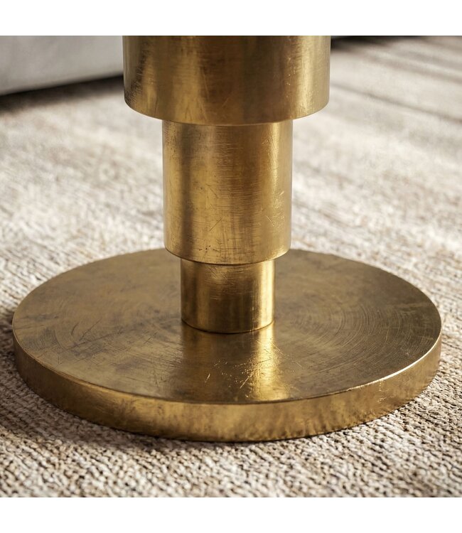 Wohnling Salontafel Goud 60cm met wit marmeren tafelblad - Ronde woonkamertafel - Moderne aluminium bijzettafel - Design tafel woonkamer metalen frame Handgemaakt