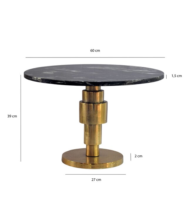 Wohnling Salontafel Goud 60cm met zwart marmeren tafelblad - Ronde woonkamertafel - Moderne aluminium bijzettafel - Design tafel woonkamer metalen frame Handgemaakt