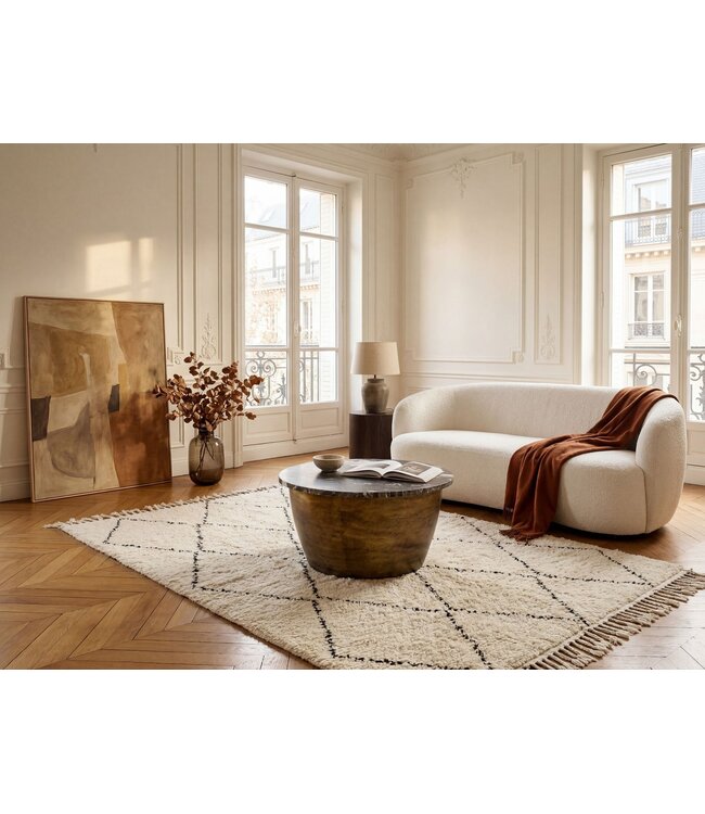 Wohnling Salontafel Metaal met zwart Marmer Tafelblad 60cm rond - Design Woonkamertafel Ronde Loungtafel - Massieve Banktafel - Extravagante Bijzettafel Handgemaakt