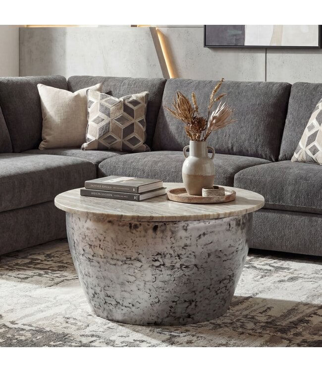 Wohnling Salontafel Metaal met wit Marmer Tafelblad 60cm rond - Design Woonkamertafel Ronde Loungetafel - Massieve Banktafel - Extravagante Bijzettafel Handgemaakt