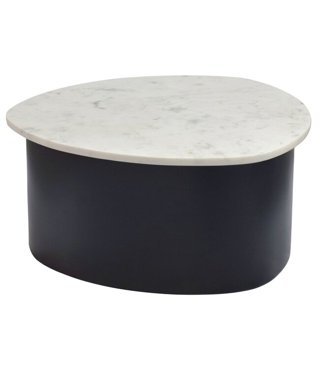 Wohnling Salontafel Zwart 63cm met wit marmeren tafelblad - Woonkamertafel Alu organische vorm - Sofa tafel Aluminium modern - Design Bijzettafel Metalen frame Handgemaakt