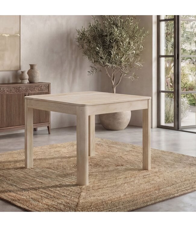 Wohnling Eettafel Massief Hout Mango 80x80 cm White Wash - Vierkante Eetkamertafel Hout - Moderne Keukentafel voor 4 Personen - Stabiele Houten Tafel - Tafel voor Eetkamer Bistrotafel Handgemaakt