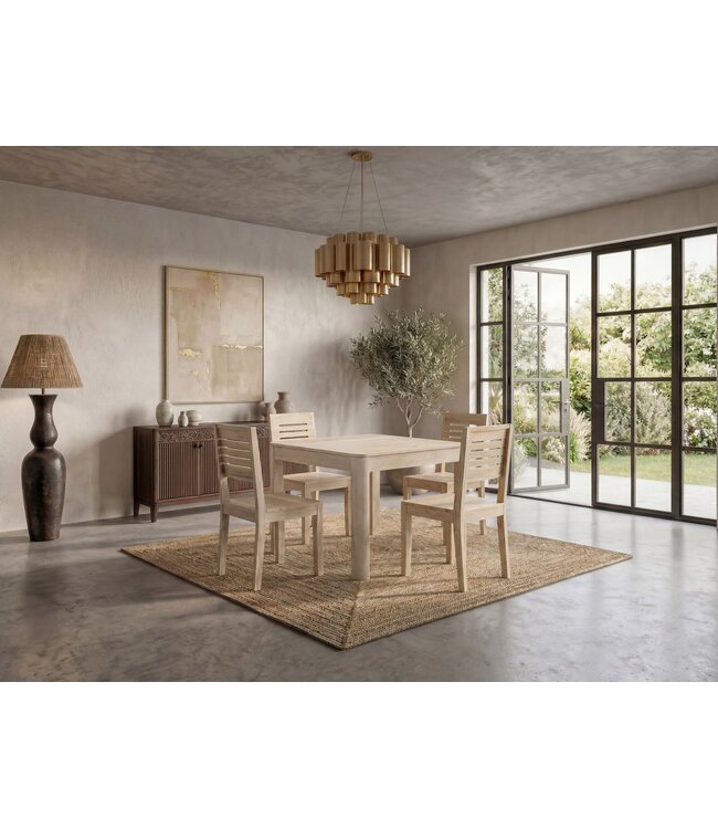 Wohnling Eettafel Massief Hout Mango 80x80 cm White Wash - Vierkante Eetkamertafel Hout - Moderne Keukentafel voor 4 Personen - Stabiele Houten Tafel - Tafel voor Eetkamer Bistrotafel Handgemaakt