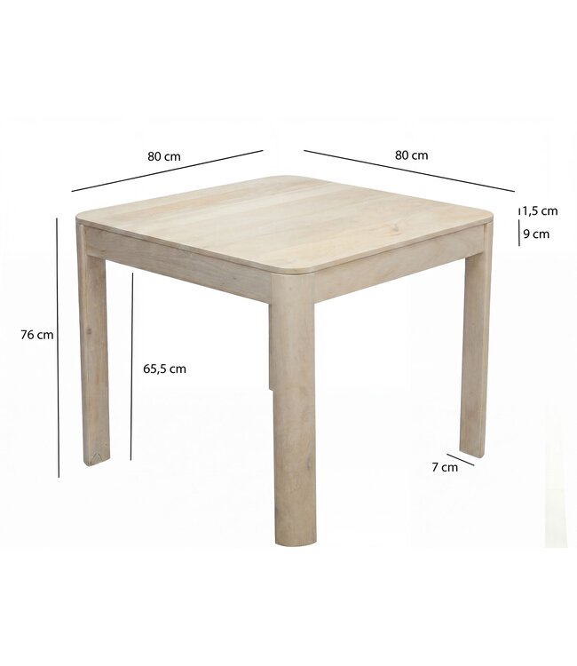 Wohnling Eettafel Massief Hout Mango 80x80 cm White Wash - Vierkante Eetkamertafel Hout - Moderne Keukentafel voor 4 Personen - Stabiele Houten Tafel - Tafel voor Eetkamer Bistrotafel Handgemaakt