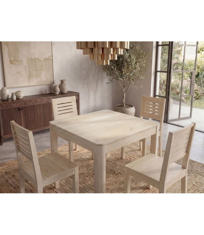 Wohnling Eettafel Massief Hout Mango 80x80 cm White Wash - Vierkante Eetkamertafel Hout - Moderne Keukentafel voor 4 Personen - Stabiele Houten Tafel - Tafel voor Eetkamer Bistrotafel Handgemaakt