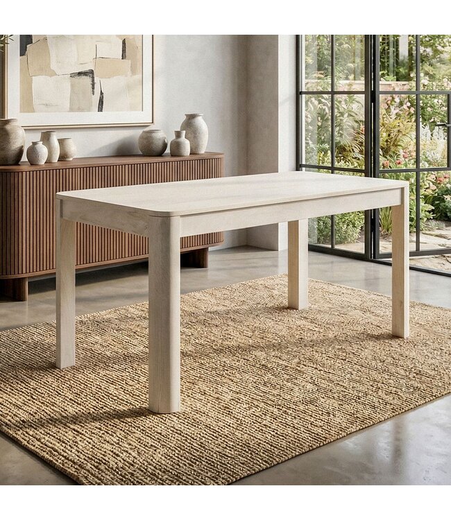 Wohnling Eettafel Massief Hout Mango 120x60 cm White Wash - Rechthoekige Eetkamertafel Hout - Moderne Keukentafel voor 4 tot 6 Personen - Stabiele Houten Tafel - Tafel voor Eetkamer Bistrotafel Handgemaakt