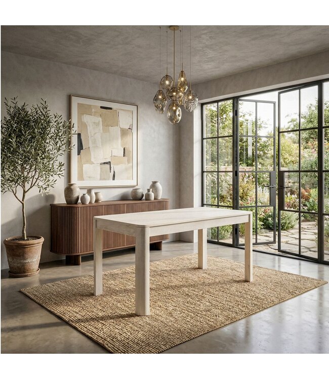 Wohnling Eettafel Massief Hout Mango 120x60 cm White Wash - Rechthoekige Eetkamertafel Hout - Moderne Keukentafel voor 4 tot 6 Personen - Stabiele Houten Tafel - Tafel voor Eetkamer Bistrotafel Handgemaakt