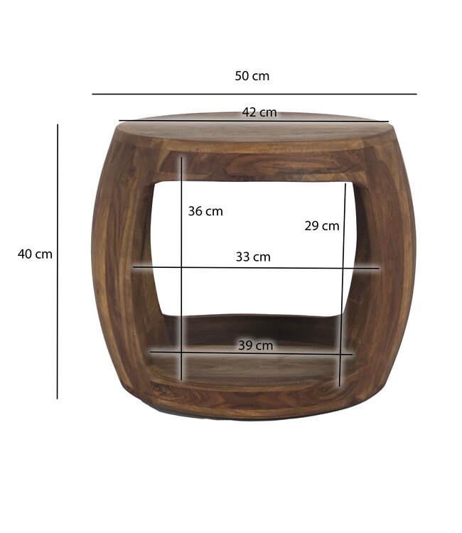 Wohnling Bijzettafel Ø 50cm Sheesham Massief Hout Rond met Opbergvak – Salontafel Echt Hout Handgemaakt, Woonkamertafel in Natuurlijk Design