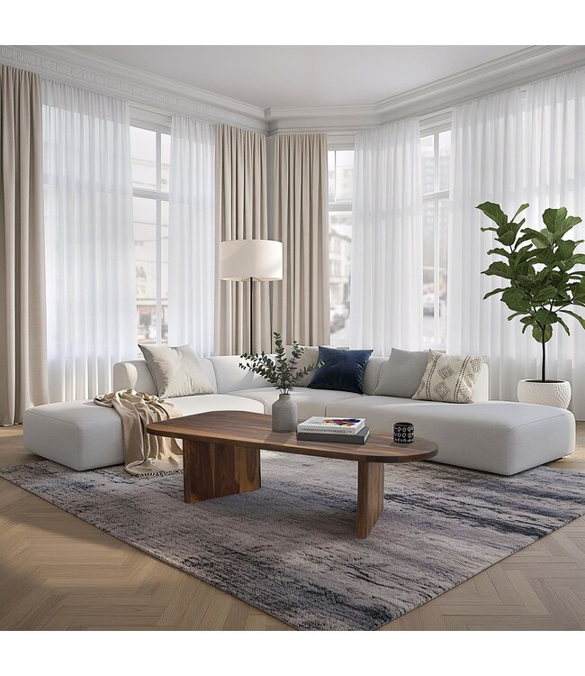 Wohnling Salontafel Sheesham Massief hout ovaal 120cm · Handgemaakte woonkamertafel in modern design met afgeronde vorm · Platte banktafel van echt hout
