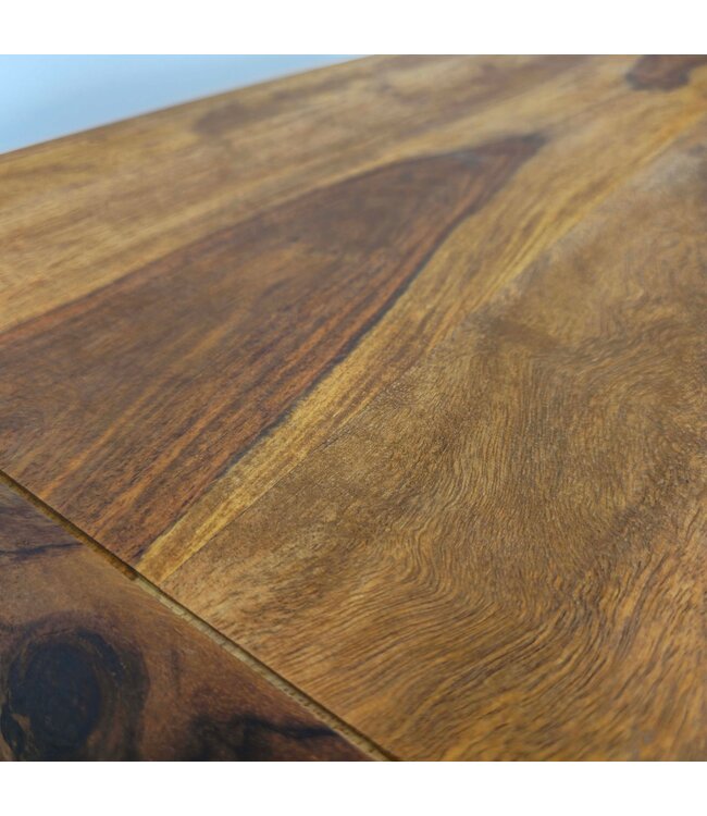 Wohnling Retro Salontafel Sheesham Massief Hout 100cm · Rechthoekige Woonkamertafel met Opbergvak · Handgemaakte Sofatafel van Hout met Metalen Poten in Industrieel Design