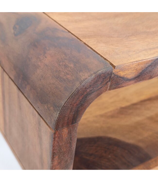 Wohnling Retro Salontafel Sheesham Massief Hout 100cm · Rechthoekige Woonkamertafel met Opbergvak · Handgemaakte Sofatafel van Hout met Metalen Poten in Industrieel Design