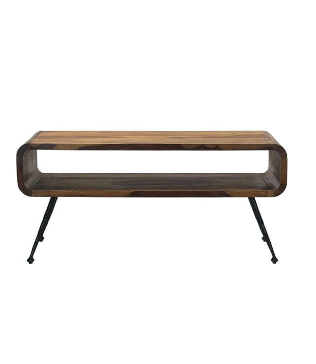 Wohnling Retro Salontafel Sheesham Massief Hout 100cm · Rechthoekige Woonkamertafel met Opbergvak · Handgemaakte Sofatafel van Hout met Metalen Poten in Industrieel Design