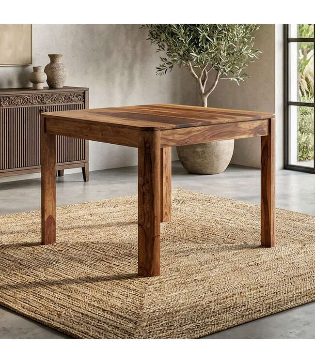 Wohnling Eettafel Sheesham Massief Hout 80x80 cm Donkerbruin - Vierkante Eetkamertafel Hout - Moderne Keukentafel voor 4 Personen - Stabiele Houten Tafel - Tafel voor Eetkamer Bistrotafel Handgemaakt
