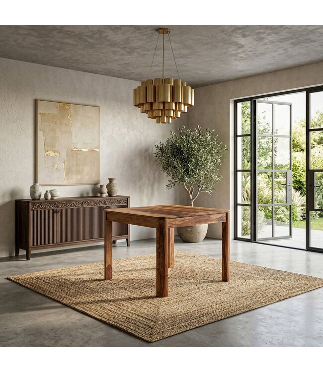 Wohnling Eettafel Sheesham Massief Hout 80x80 cm Donkerbruin - Vierkante Eetkamertafel Hout - Moderne Keukentafel voor 4 Personen - Stabiele Houten Tafel - Tafel voor Eetkamer Bistrotafel Handgemaakt