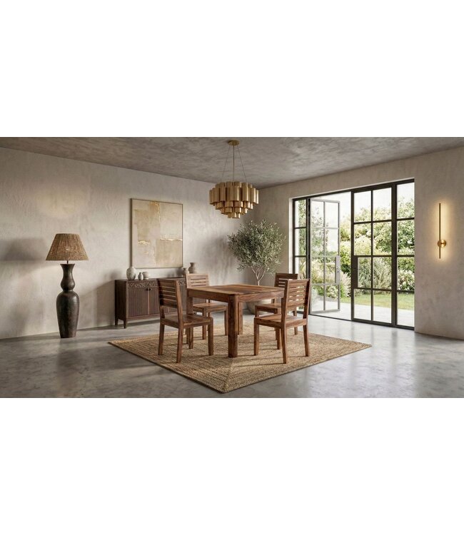 Wohnling Eettafel Sheesham Massief Hout 80x80 cm Donkerbruin - Vierkante Eetkamertafel Hout - Moderne Keukentafel voor 4 Personen - Stabiele Houten Tafel - Tafel voor Eetkamer Bistrotafel Handgemaakt