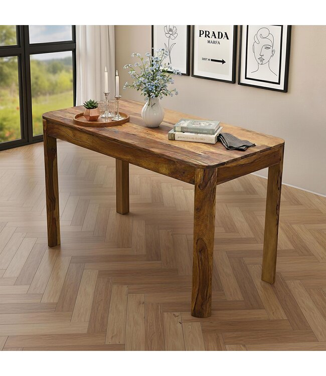 Wohnling Eettafel Sheesham Massief Hout 120cm voor tot 6 Personen · Rechthoekige Keukentafel in Modern Design · Handgemaakte Houten Tafel met Afgeronde Randen voor Eetkamer of Keuken