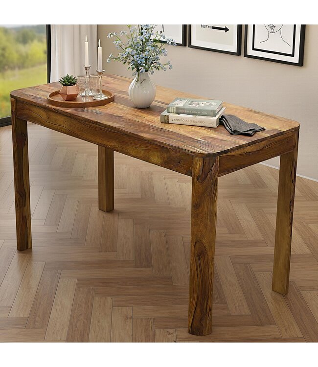 Wohnling Eettafel Sheesham Massief Hout 120cm voor tot 6 Personen · Rechthoekige Keukentafel in Modern Design · Handgemaakte Houten Tafel met Afgeronde Randen voor Eetkamer of Keuken