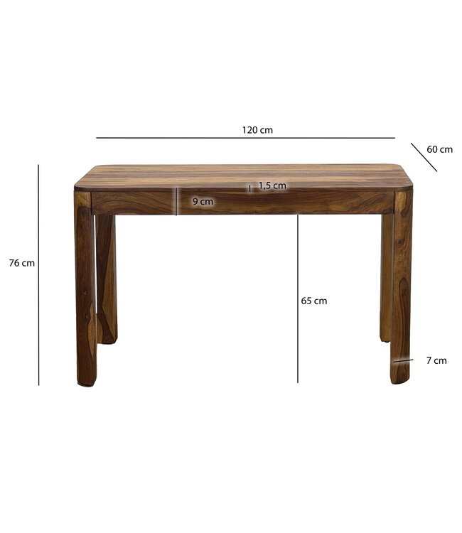 Wohnling Eettafel Sheesham Massief Hout 120cm voor tot 6 Personen · Rechthoekige Keukentafel in Modern Design · Handgemaakte Houten Tafel met Afgeronde Randen voor Eetkamer of Keuken