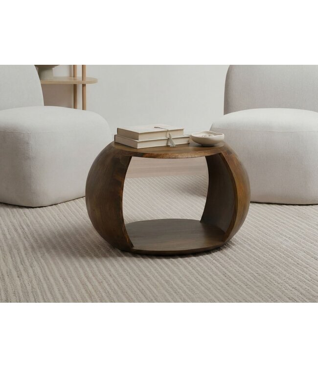 Wohnling Salontafel Mango Massiefhout rond 60 cm x 46 cm x 36 cm - Woonkamertafel met opbergvak - Handgemaakte banktafel van echt hout in natuurlijk landhuisdesign