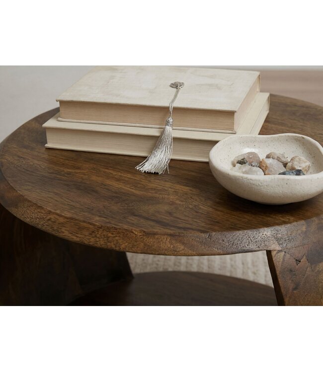 Wohnling Salontafel Mango Massiefhout rond 60 cm x 46 cm x 36 cm - Woonkamertafel met opbergvak - Handgemaakte banktafel van echt hout in natuurlijk landhuisdesign