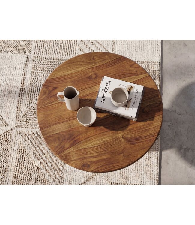 Wohnling Salontafel Mango Massief Hout 60cm Natuur Rond - Design Woonkamertafel - Banktafel Hout - Koffietafel Zuilvoet - Bijzettafel Massief Handgemaakt