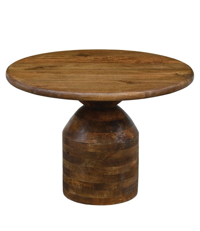 Wohnling Salontafel Mango Massief Hout 60cm Natuur Rond - Design Woonkamertafel - Banktafel Hout - Koffietafel Zuilvoet - Bijzettafel Massief Handgemaakt