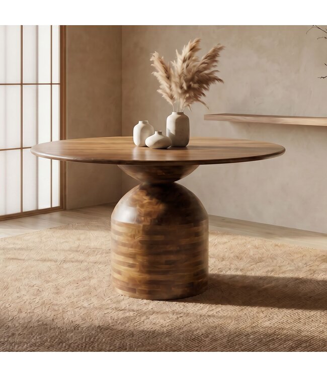 Wohnling Eetkamertafel 120cm Rond Mango Massief Hout - Grote Eettafel - Massief Houten Keukentafel - Moderne Houten Keukentafel voor 4 Personen - Houten Eetkamertafel Eettafel Handgemaakt