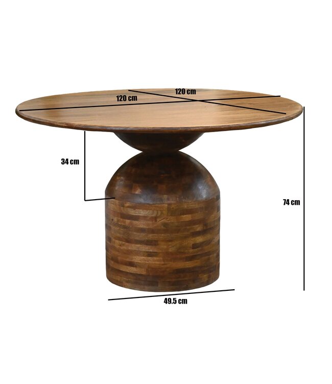 Wohnling Eetkamertafel 120cm Rond Mango Massief Hout - Grote Eettafel - Massief Houten Keukentafel - Moderne Houten Keukentafel voor 4 Personen - Houten Eetkamertafel Eettafel Handgemaakt
