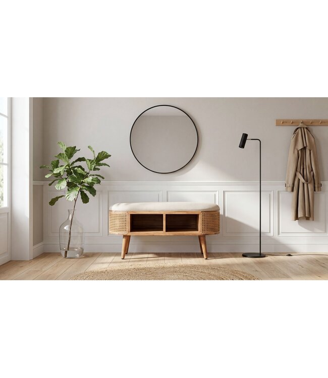 Wohnling gestoffeerde zitbank 90 cm Weens vlechtwerk - Retro schoenenbank voor hal, slaapkamer & woonkamer - Garderobebank entree - Halbank Handgemaakt