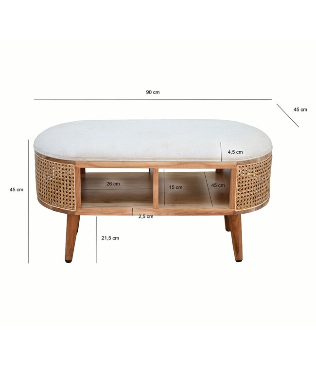 Wohnling gestoffeerde zitbank 90 cm Weens vlechtwerk - Retro schoenenbank voor hal, slaapkamer & woonkamer - Garderobebank entree - Halbank Handgemaakt